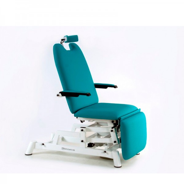 Electric ophthalmology chair: three bodies, with height adjustment, armrests, ergonomic headrest and compensated Trendelenburg